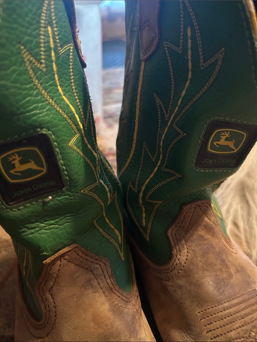 John Deere Green & Brown Leather Western Boots 7.5 women’s youth 6 - Picture 5 of 10